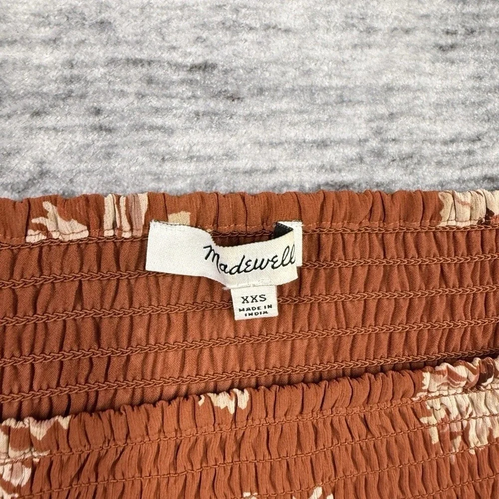 Madewell Georgette Lucie Puff-Sleeve Smocked Top Moody Blooms Rusty Torch XXS